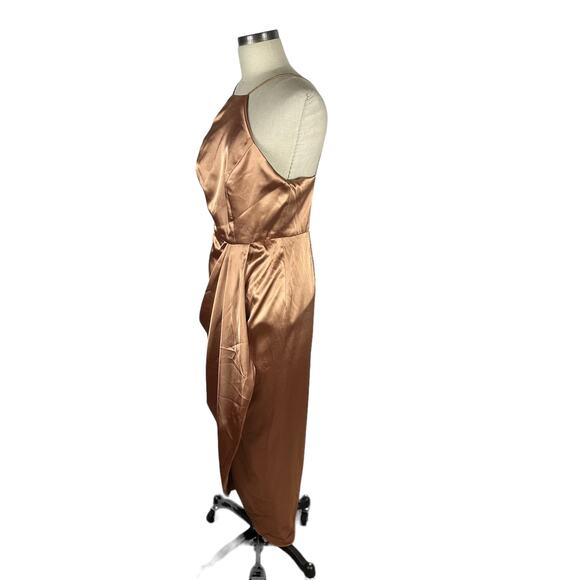AFTER SIX 6829 Toffee Copper Straight Charmeuse Halter Midi Dress Size 10R NWT - Picture 2 of 7